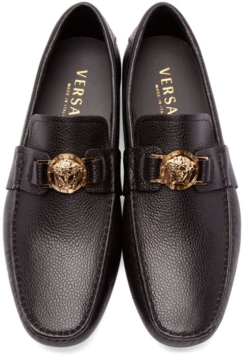 versace men's loafers black leather shoes|Versace medusa velvet loafers.